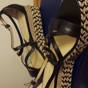 Adrienne Vittadini Size 9 AV Louie Strappy Espadrille Platform Shoes Black Tan